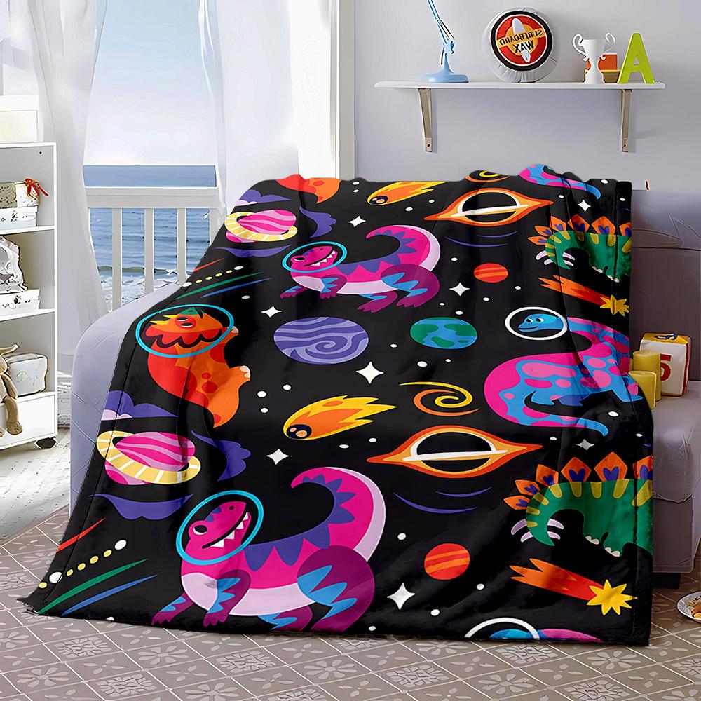 Cosmic Dino Hooded Blanket - Reversible Flannel & Polyester, All-Season Softness for Naps, Lounging & Gift-Giving Joy