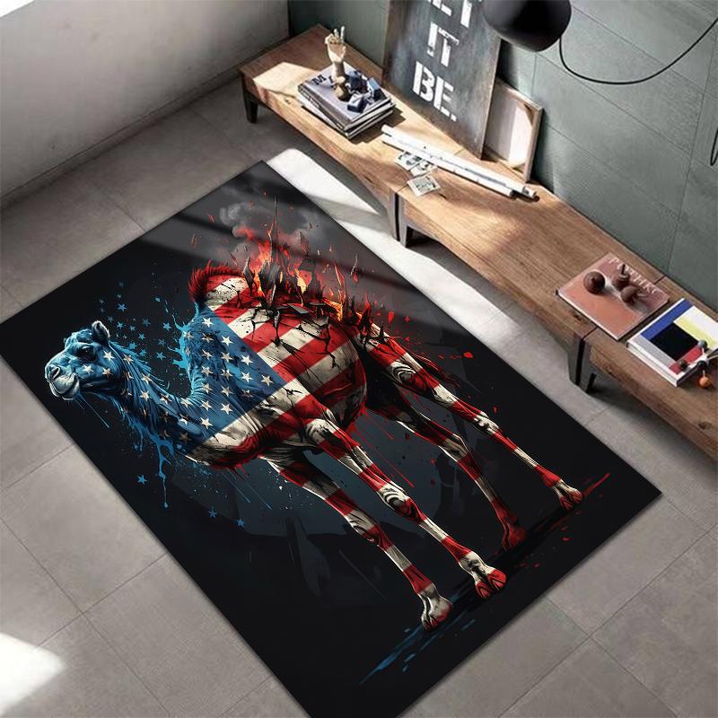 American flag  animals Pattern Square Carpet,Area Rug,Carpet Rug for Living Room Bedroom Sofa Playroom Decor,Non-slip Floor Mat,Holiday Birthday Gifts