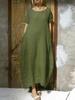 2023 Women's Cotton Linen Dress Loose Fit Round Neck Slit Belted Design