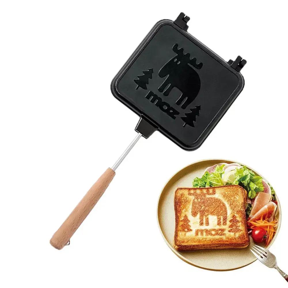 Double-Sided Sandwich Pan Non-Stick Foldable Grill Frying Pan For Bread Toast Breakfast Machine Waffle Pancake Kitchen Supplies
