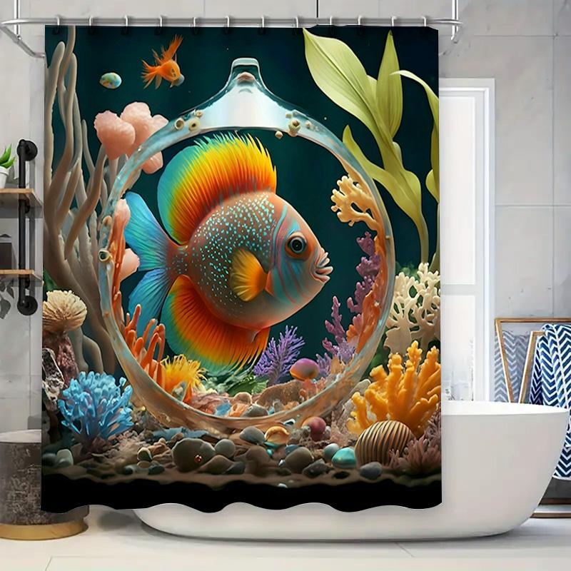 

Underwater World Fish Bathing Curtain Super Clear Ocean Scene Printing Waterproof Shower Curtains For Bathroom Decorations Free W60H190(CM)-1 Pcs