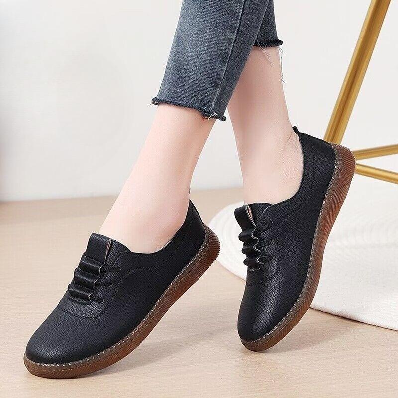 Fashion Spring New Flat Shoes Versatile Soft Soled Comfortable Casual Leather Shoes for Women Breathable Fashion Single Shoes