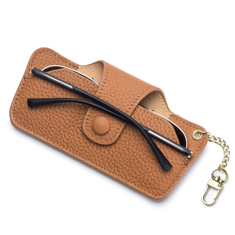 Portable Retro PU Glasses Bag With Hanging Chain Sunglasses Case Simple Eyeglasses Storage Box Waterproof Eyewear Case