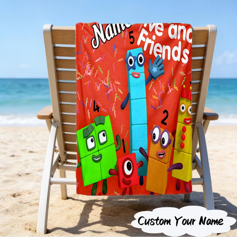 1PC Custom Name Number Blocks Adventure Heart Beach Towel, Lightweight Quick-Dry for Man Woman, for Summer Travel, Swimming Pool Birthday Gift