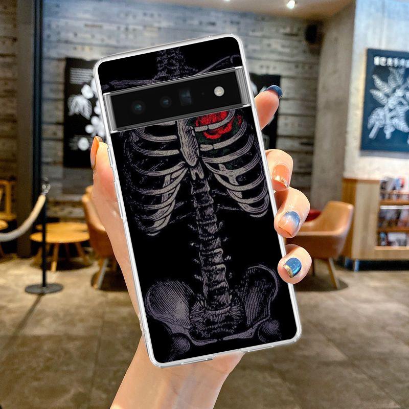 Phone Case For Google Pixel 10 9 8 7 6 9A 8A 7A 6A 5 4 5A 4A 3A Pro XL Soft Clear TPU Transparent Cover Hard Pink Purple Skull