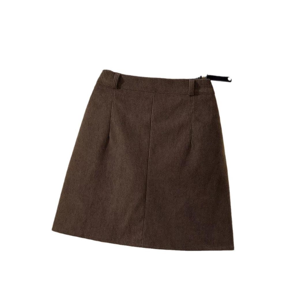 Plus Size Black Corduroy A-Line Midi Skirt for Autumn/Winter - Slimming, Versatile, and Bodycon Women's Clothing