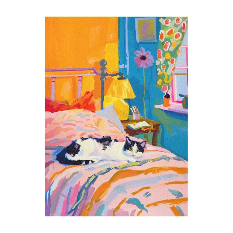 Poster Decorazione Bagno Massimalista Pittura su Tela Gatto Trendy Stampa Dopamina Estetica Kitsch Quadri per Decorazione Casa
