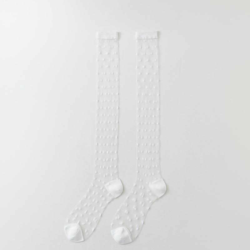 Crystal Silk Socks Women Stockings Summer Ultra-thin Transparent Knee Socks Polka Dot JK Girls Black White Long Socks Stockings