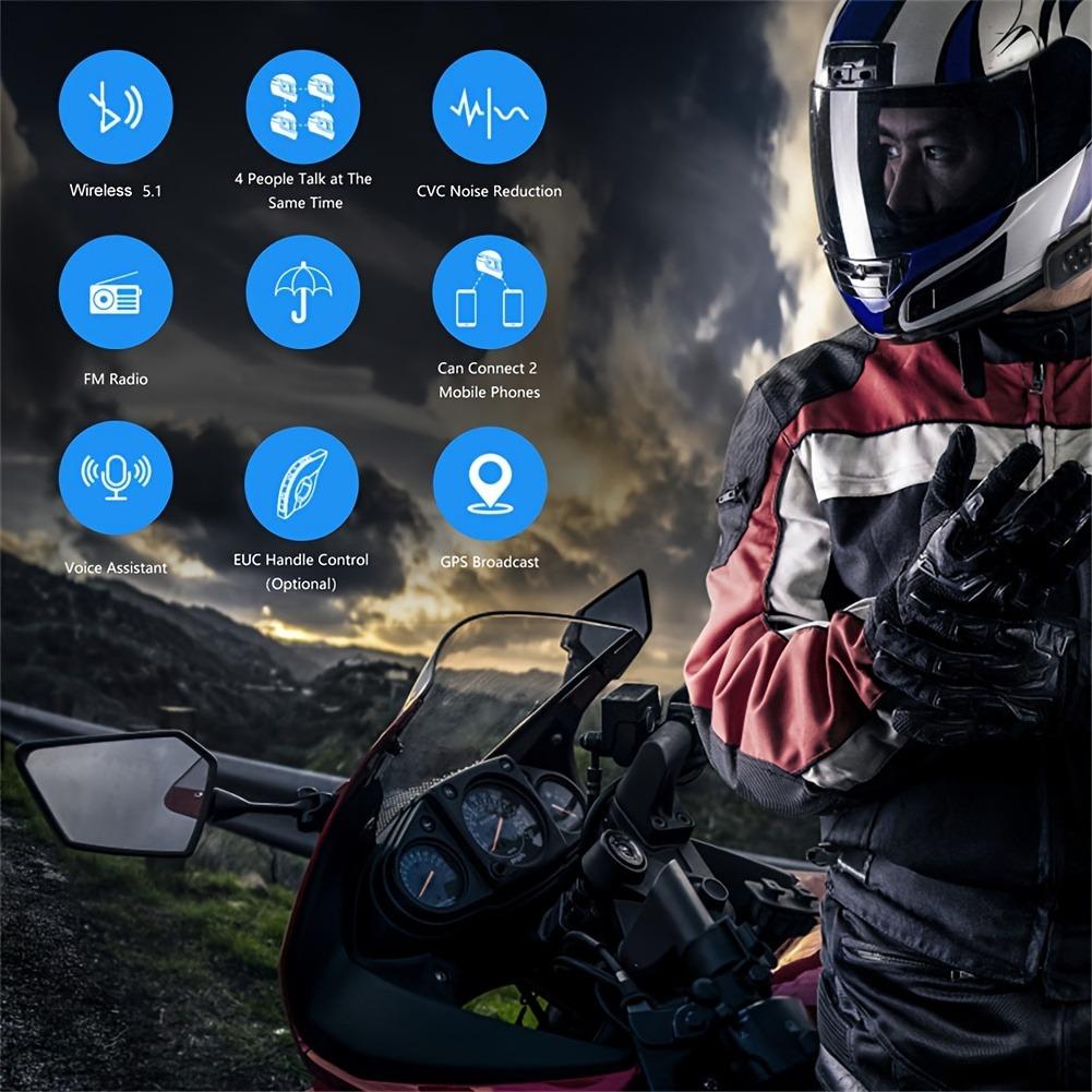 Motorcycle Helmet Bluetooth 5.1 Intercom with 1500m Range, 18h Talk Time, CVC Noise Cancelling & Waterproof Design