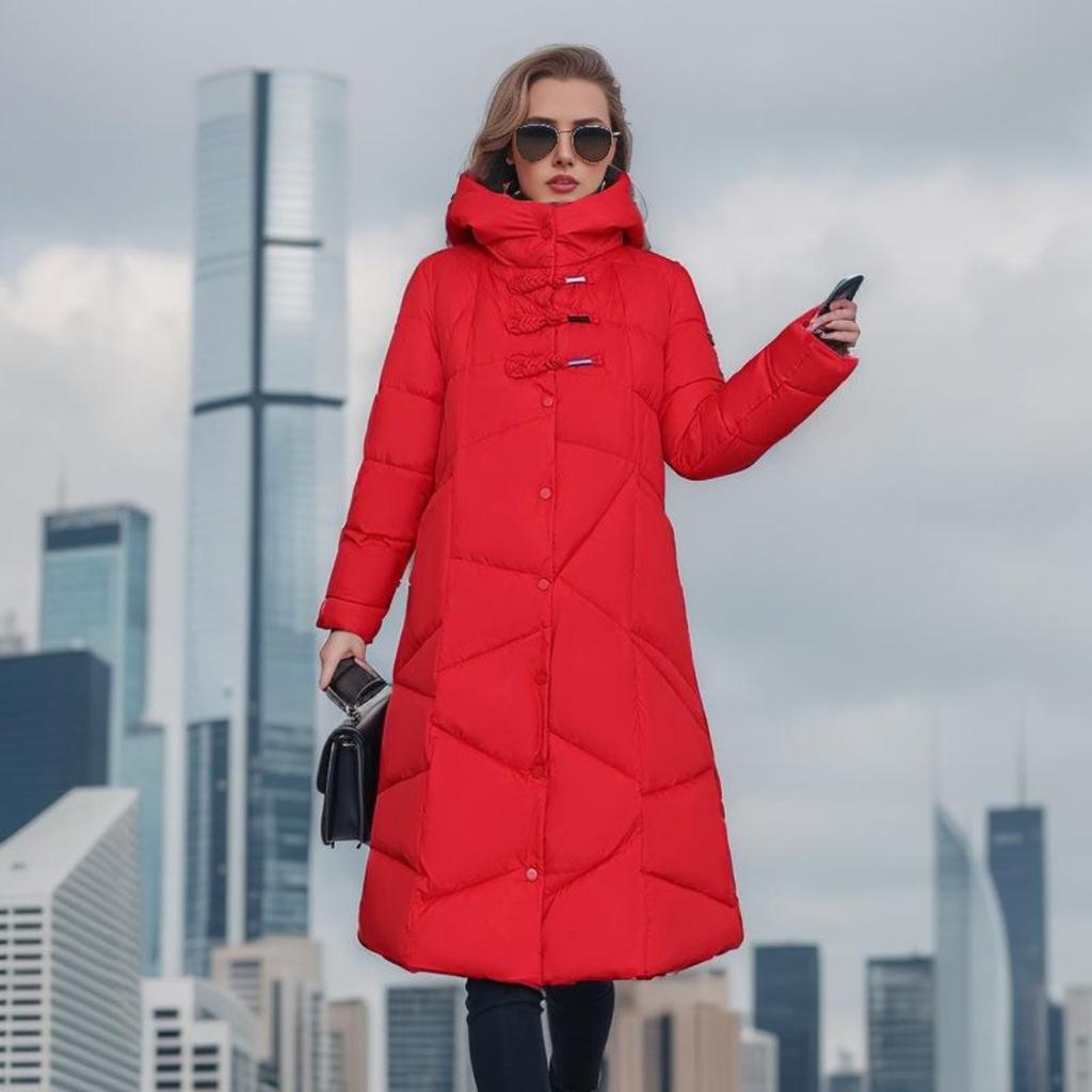 Jachetă de iarnă din bumbac pentru femei Jachetă lungă și groasă cu glugă, culoare solidă, subțire, caldă, din bumbac, haină elegantă de modă