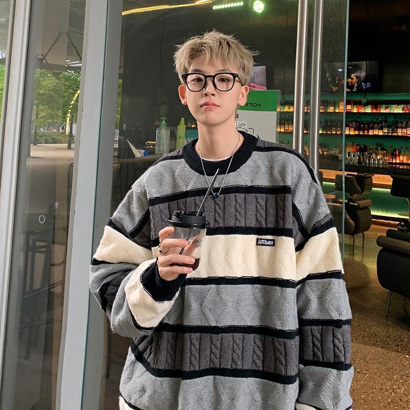 Men s Retro Striped Sweater - Autumn/Winter, Casual Loose Knitwear XXL