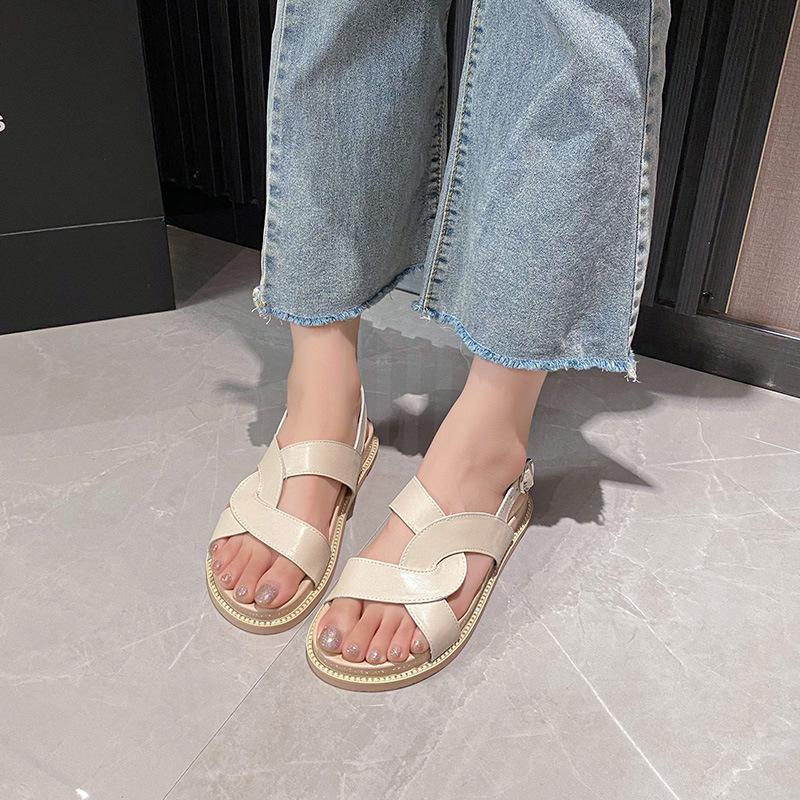 

Fashion silver leather cross band platform sandals women back strap summer beach shoes woman crystal rivets sandalias big size 43 39 абрикосовый
