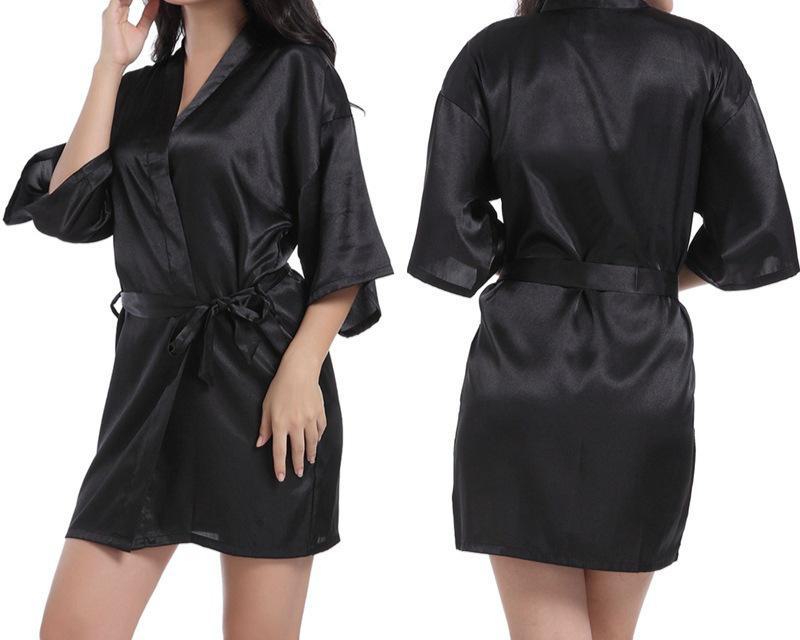 Cămașă de noapte kimono din satin pentru femei – Culoare uni lucioasă, halat de baie de vară scurt și sexy