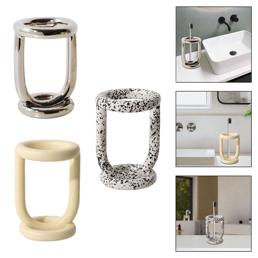 Toothbrush Holder Makeup Brush Storage Rack Modern Divided Toothpaste Holder Bathroom Accessories for Hotel Countertop Vanity