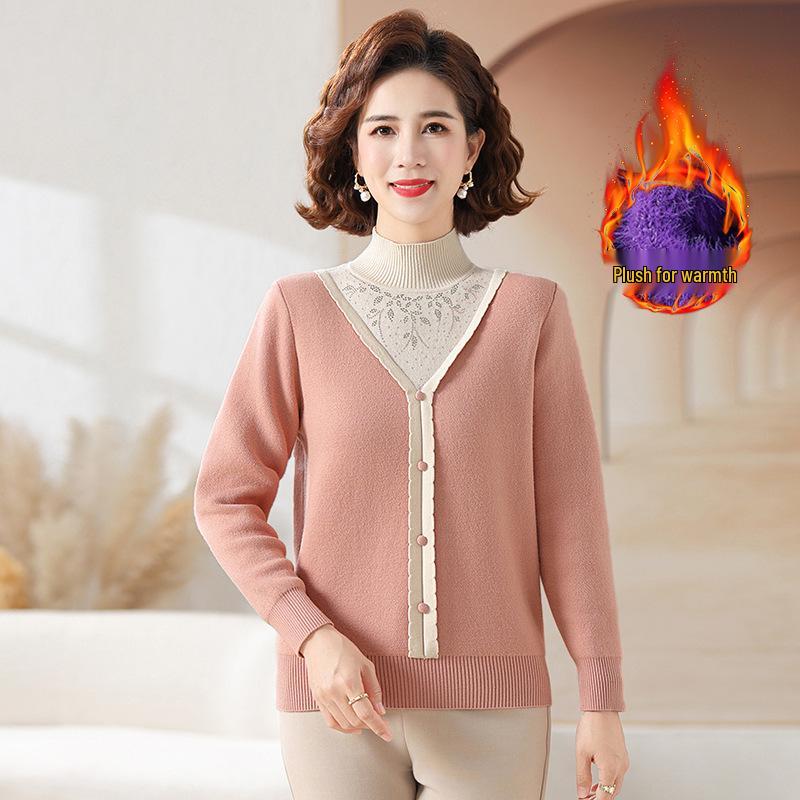 

Мамин флисовый свитер с полувысоким воротником для осени/зимы 2XL (120-130 kg)