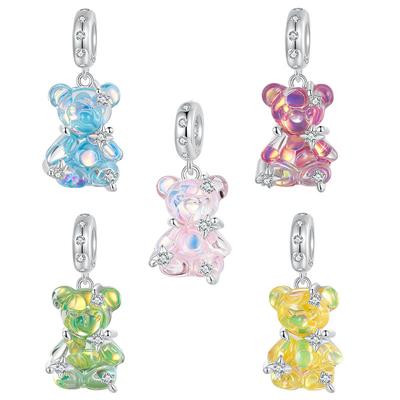 Orso Multicolore da Sogno Accessori Ciondolo Fai da Te, Bracciale Dolce da Ragazza in Argento S925 con Perline.
