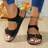 Summer Women Sandals Plus Size Comfortable Flat Sandals 2025 New Brand Open Toe Sandals Belt Buckle Casual Shoes Women