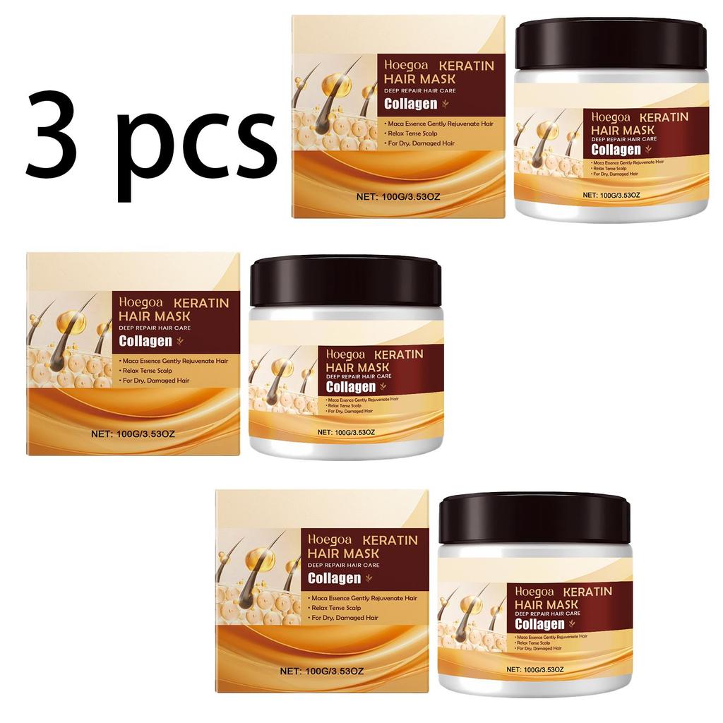 Hoegoa Keratin Repair Hair Mask, nourishes hair, smooth and tangle-free, lightweight and silky, naturally glossy hair mask, suitable for hair, 100g