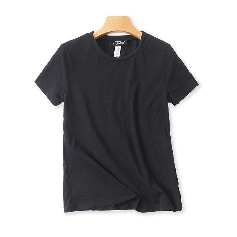 

Футболка с круглым вырезом и коротким рукавом, летняя новинка, облегающая, легко сочетаемая, эластичная футболка, нижняя майка, верхняя одинарная женская футболка для улицы N/4-3 Black XS