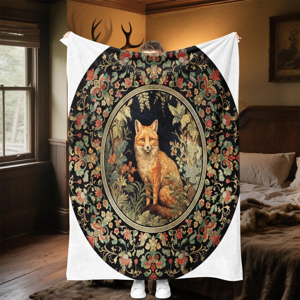 1pc Medieval style art fox blanket, al season lightweigh Poster blanket home office outdoor nap multifunc Poster blanketional blanket