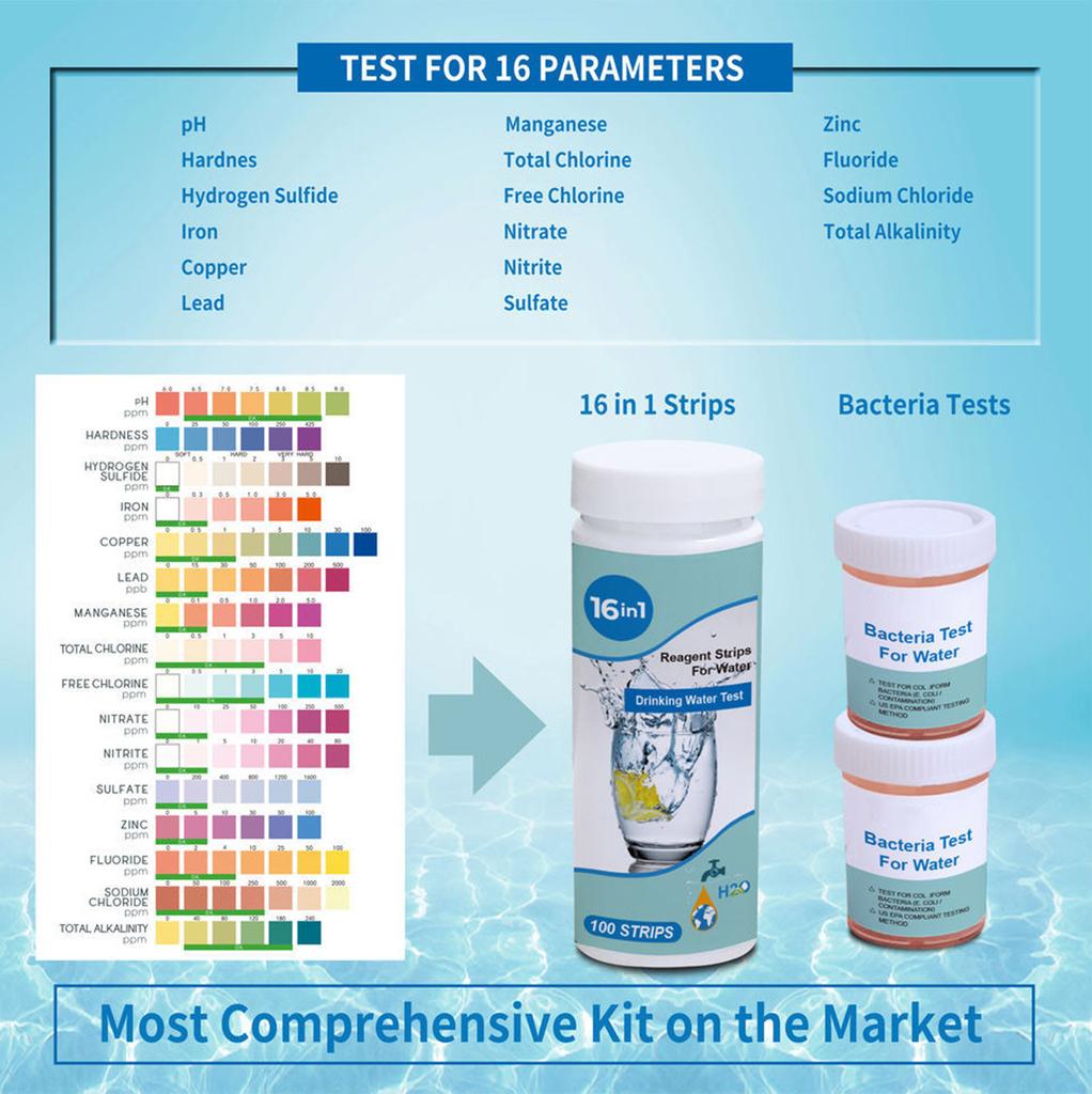 17 In 1 Premium Water Testing Kits For Drinking Water 100 Strips + 2 Escherichia Coli Tests Home Water Quality Test Well And Tap Water Easy Testing