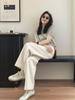Plus Size Korean Style Casual Summer Outfit: Knit T-shirt & Wide Leg Pants Set for Women