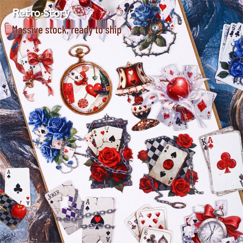 RetroStory Vintage Playing Cards Sticker Pack - 16 Sheets, 6 Styles for Journaling and DIY Decorations.