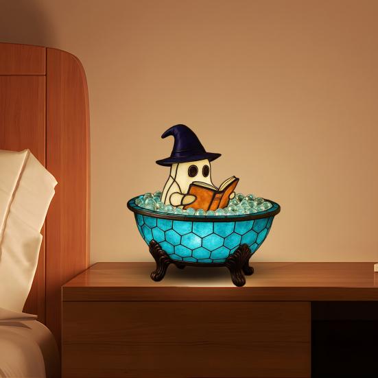 Ghost Bubble Bath Lamp Halloween Ghost Night Light Color-Changing Ghost-Themed Bathtub Accent Lamp for Bathroom Decor