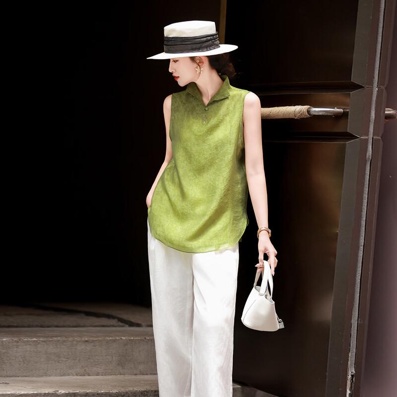 Lan Se Er Women s Relaxed Fit Double-Layer Sleeveless Shirt XL