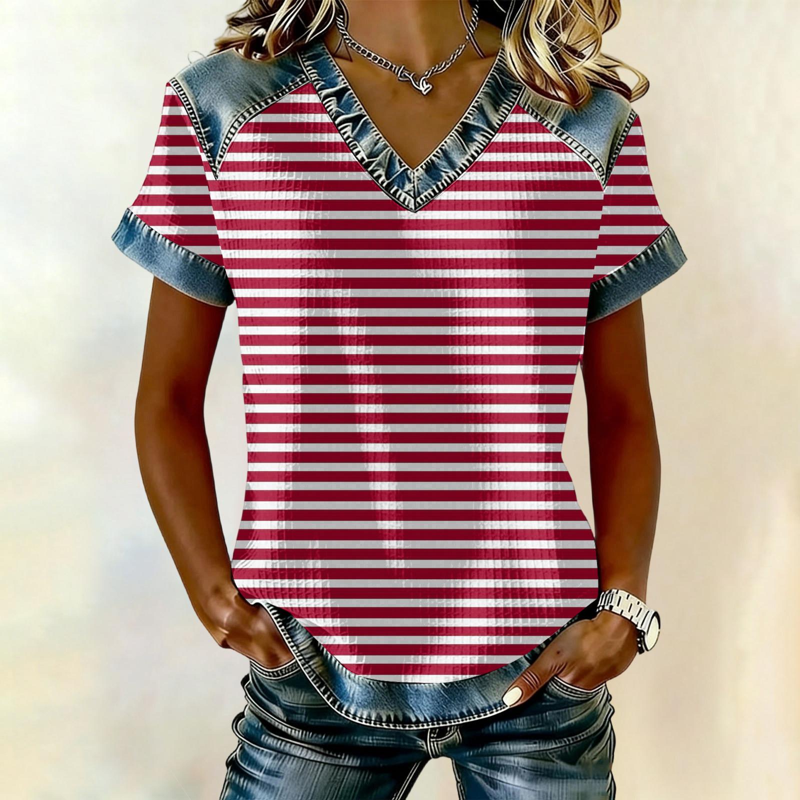 

Women s fashionable casual striped checkered printed blouse S