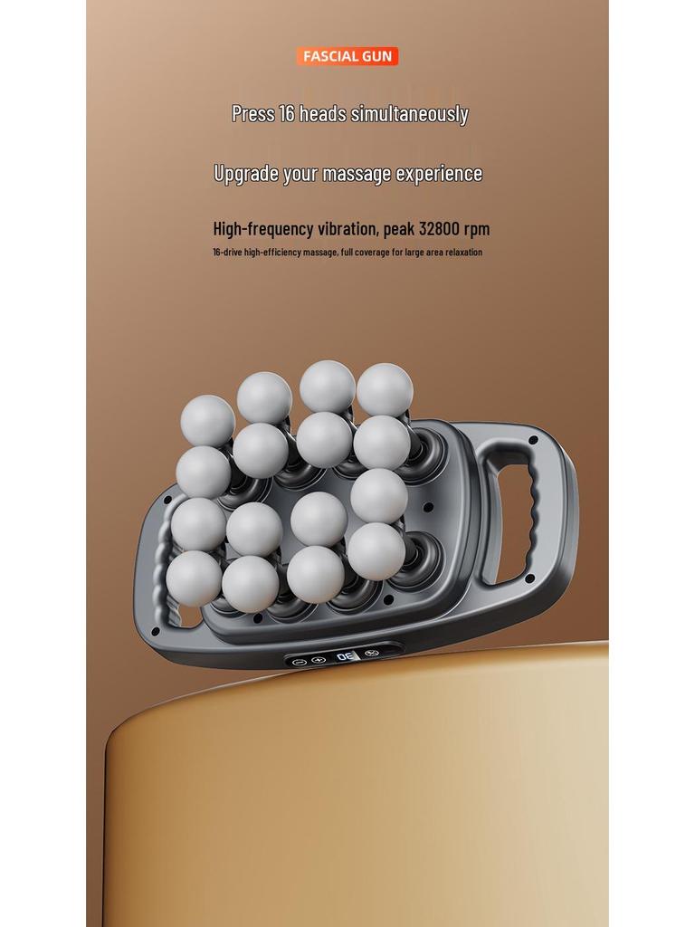 Customizable Sixteen-Head Rechargeable Fascia Massage Gun with Strong Vibration for Waist & Back