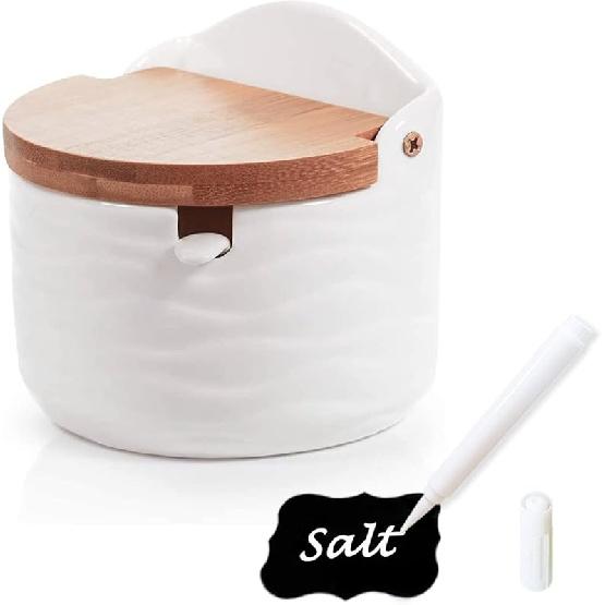 Sugar Container, Ceramic Sugar Bowl with Lid and Spoon, Salt Cellar, Sugar Jar, Salt Box, Salt Container with Lid for Home & Kitchen, 8.8 FL OZ 260ML