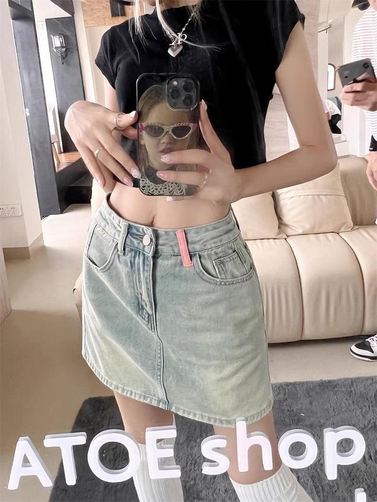 Women's Retro High Waist Denim Midi Skirt - Summer A-line Slim Fit