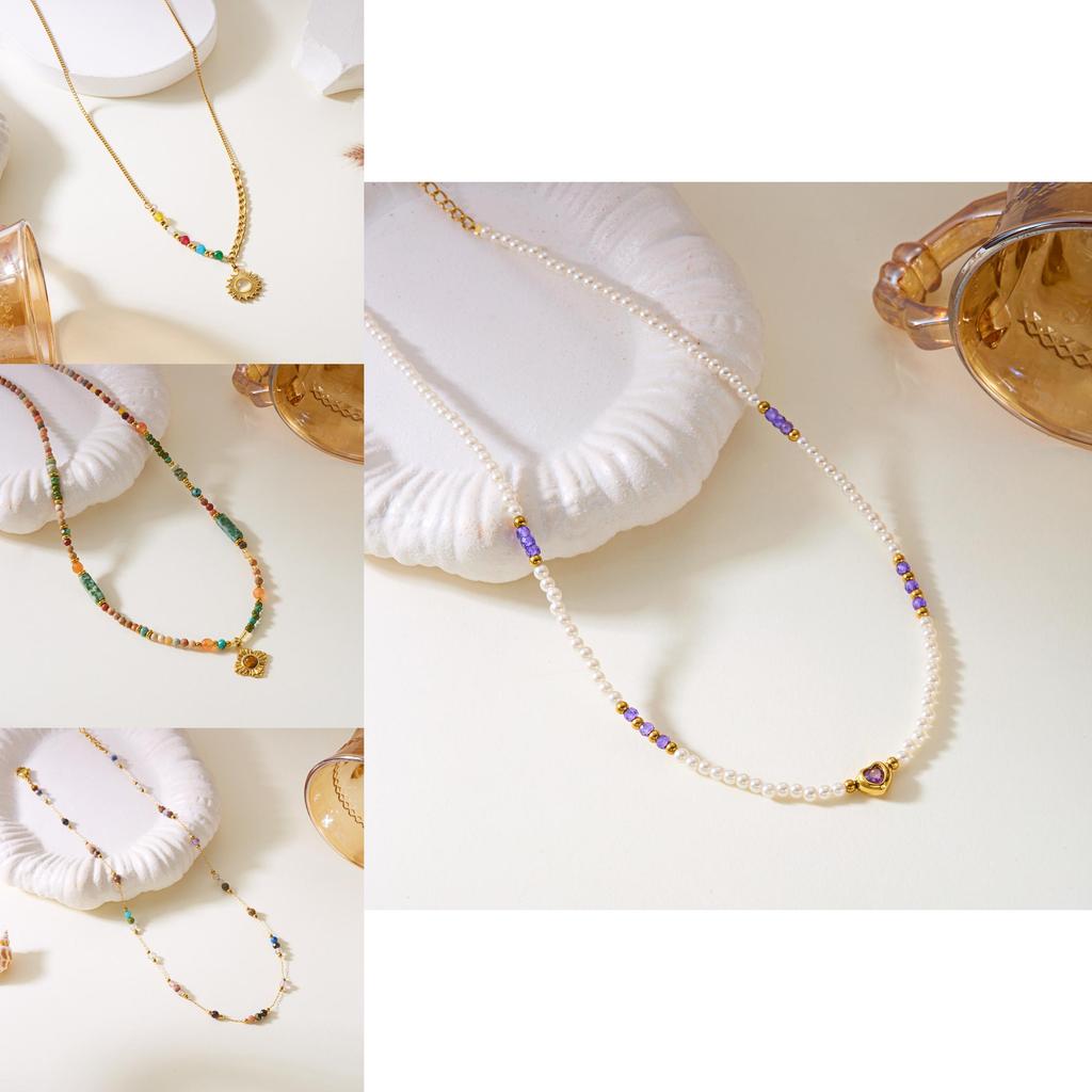 Stainless Steel Sunflower Necklace With Natural Turquoise Beads For Women