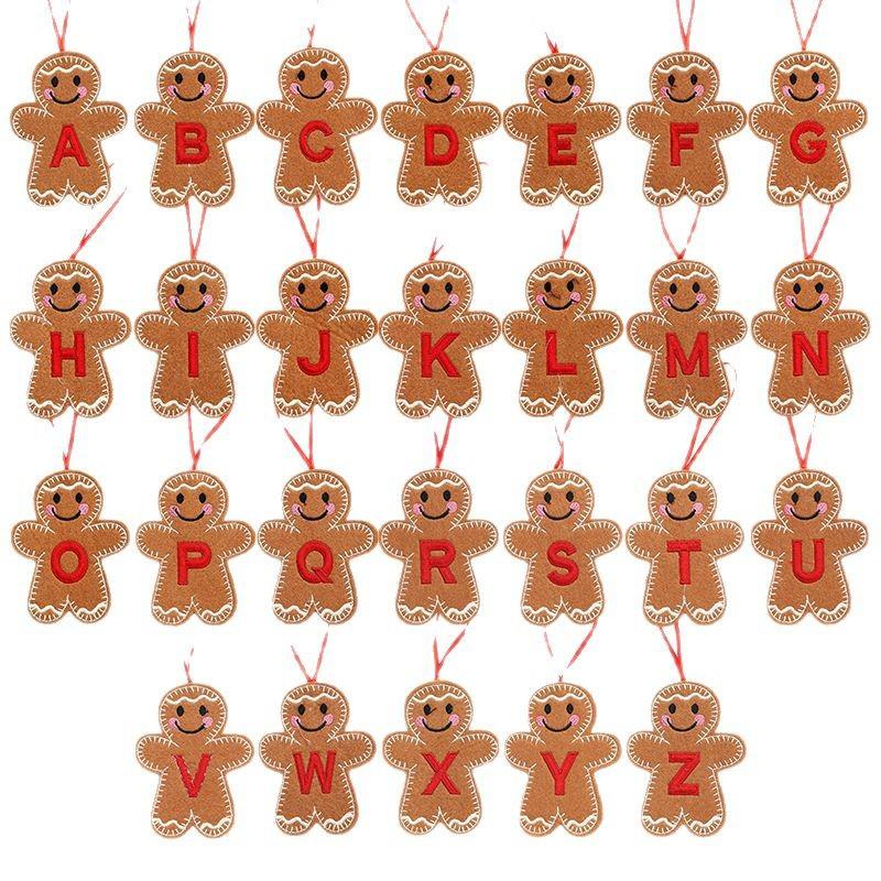 Gingerbread Man Ornaments for Christmas Tree Hanging Decor with Alphabet Letters Festive Holiday Home Decorations Gift