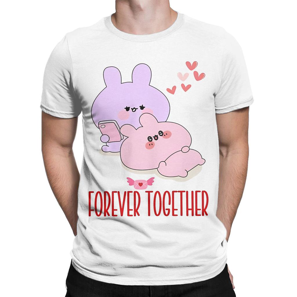 Funny Pink and Blue Cutest Love Couple Together Tshirts Men Cotton Short Sleeve Asamimichaan Cute Asamimi O-neck Summer Clothes
