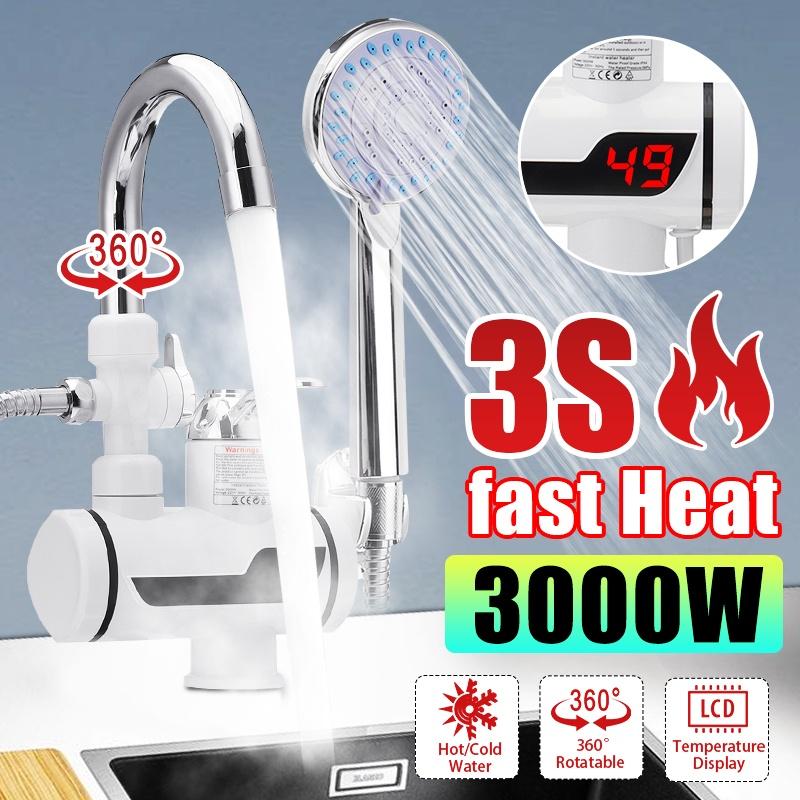 220V 3000W Torneira elétrica de água quente Aquecedor Display LED instantâneo para cozinha doméstica Banheiro com chuveiro