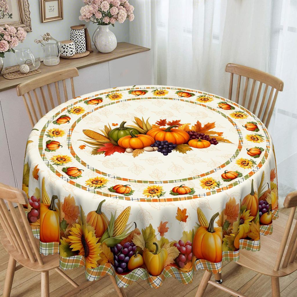 Autumn Table Pumpkin Corn Harvest Printed Tablecloth, To Create A Warm Pastoral Round And Rectangular Tablecloth.
