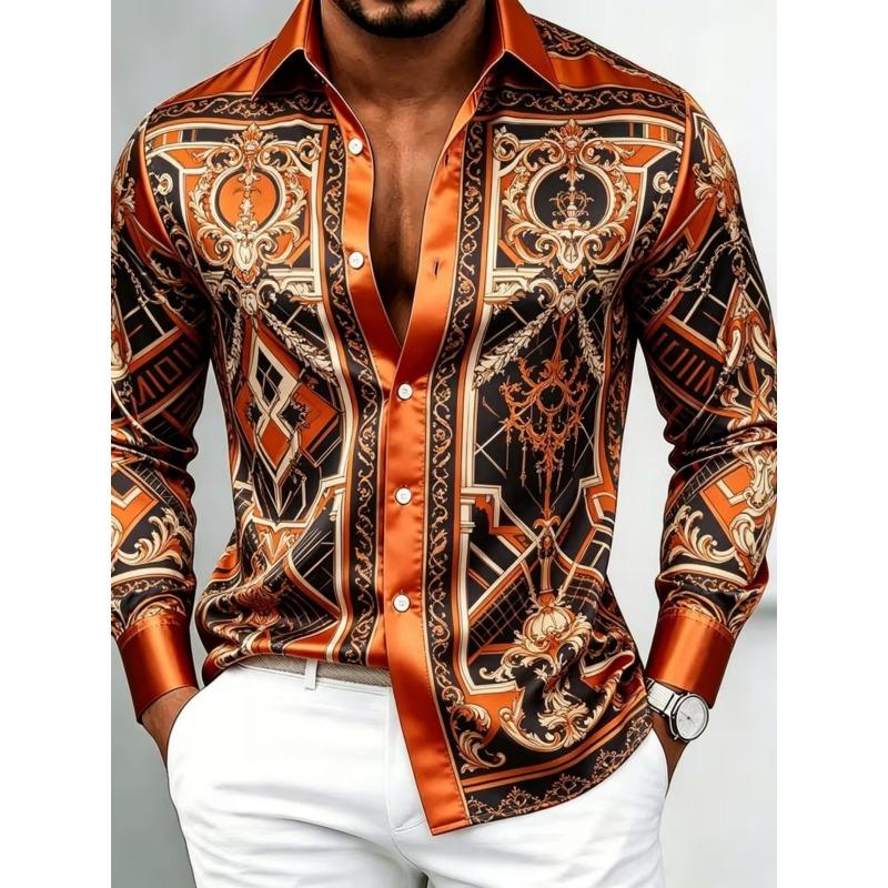 Men's New Series Long Sleeved Satin Shirt, 3D Printed with Various Printed Patterns, Luxurious and Fashionable