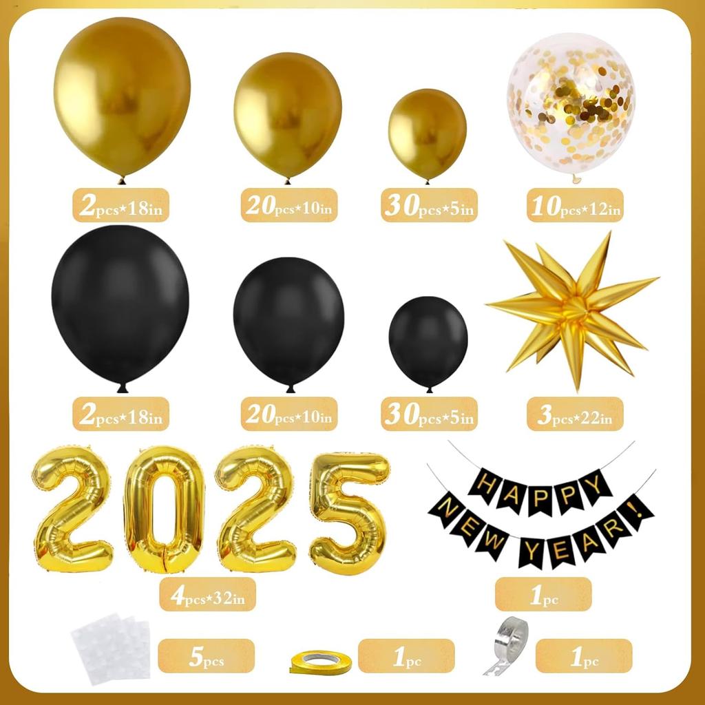129Pcs New Year Decorations 2025 Balloons Arch New Years Eve Party Supplies Happy New Year Banner Perfect for New Year Decor