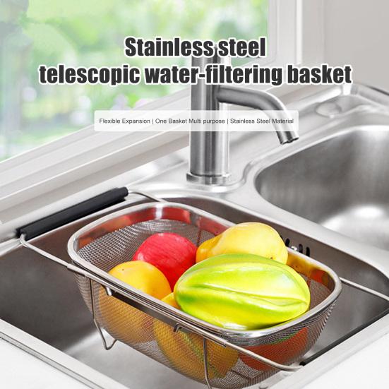 Över Diskho Durkslag Rostfritt Stål Finmaskigt Sil med Utfällbart Gummihandtag Ovalt Durkslag för Köksavrinning Silning av Frukt