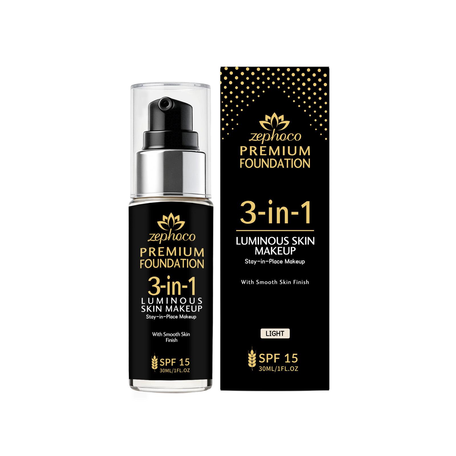Zephoco 3 In 1 Long Lasting Liquid Foundation (Light Skin Tone), Light Skin Fitting, Even Skin Tone, Daily Concealer Foundation 30ml
