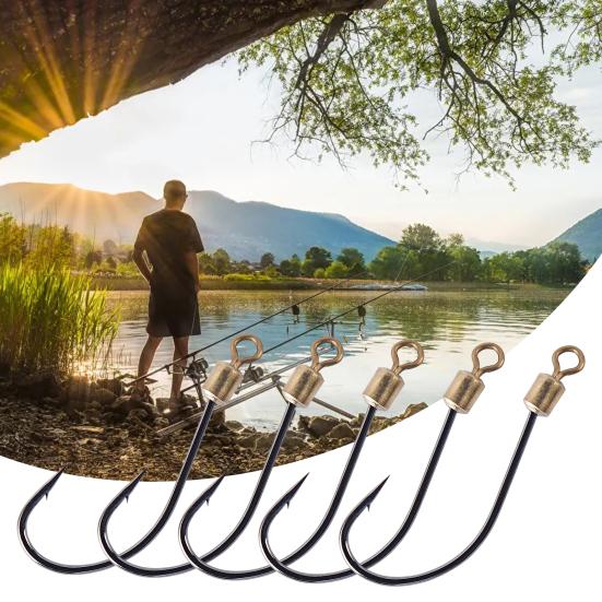 5Pcs/Bag 45824 Fishing Hooks with Swivel Rotating Sharp Barb Rustproof Fixing Fishes Stainless