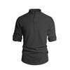 Men's New Style Shirt - Men's Solid Color Collar Long-Sleeved Cotton-Linen Shirt - Large Size - Fashionable Casual Shirt for Men