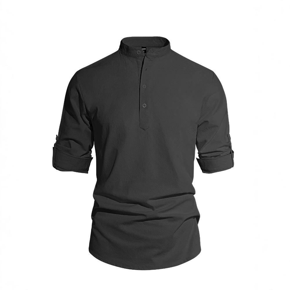 Men's New Style Shirt - Men's Solid Color Collar Long-Sleeved Cotton-Linen Shirt - Large Size - Fashionable Casual Shirt for Men