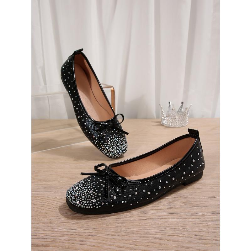 Bow Rhinestone Flat Lazy Shoes 2025 Autumn New Plus-size Pedal Beanie Shoe Woman
