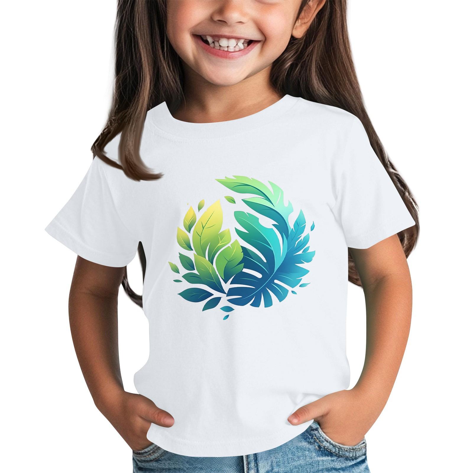 

Дитяча мода Повсякденний топ-футболка з коротким рукавом та круглим вирізом з принтом 160 білий