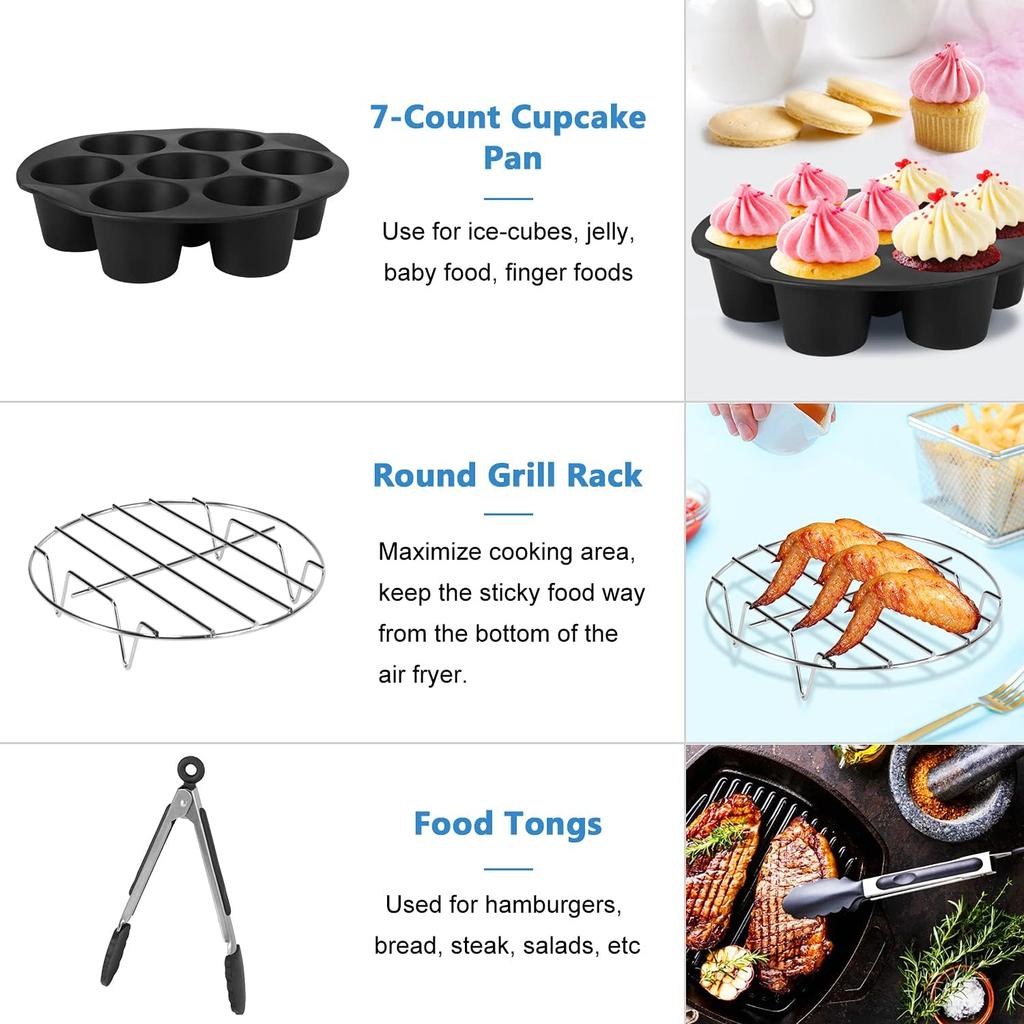 13Pcs Air Fryer Accessories Set Non-stick Safe Durable Compatible with 3.7-6.8QT Oil-free Fryer Universal Kitchen Baking Tools