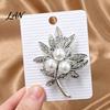 Secure Clasp Brooch Vintage Rhinestone Leaf Brooch, Faux Pearl Leaves Lapel Pin, Sweater Decorative Pin Cardigan Coat Suit Scarf Decoration,
