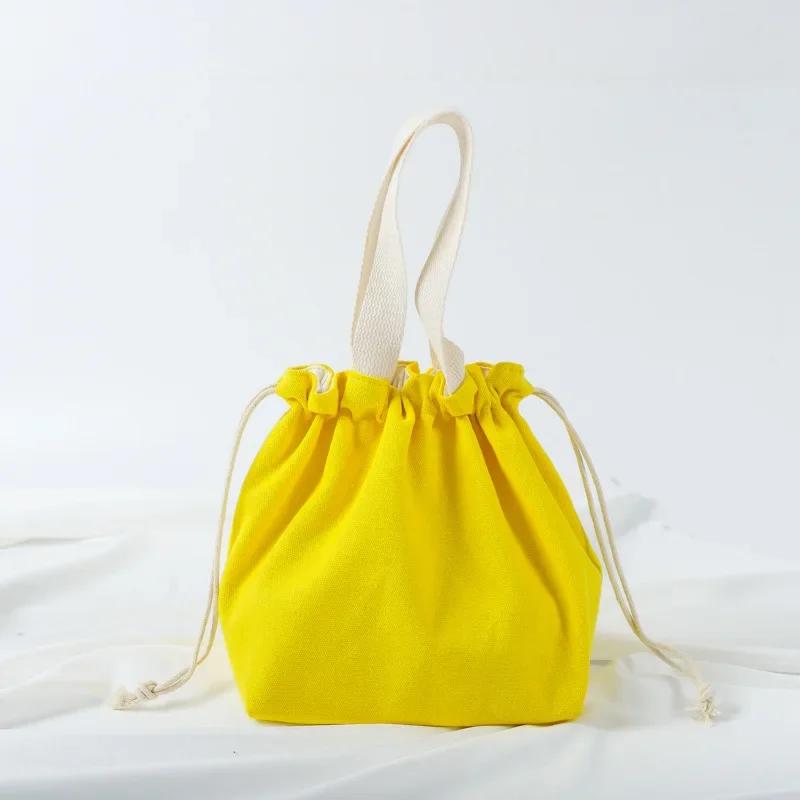 Small Fresh Drawstring Canvas Bag Hand Handbag Japanese Portable Bento Bag Large Capacity Bunched Lunch Box Bag